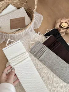 Korean style solid color ribbed slouch socks for women, comfortable autumn daily wear long socks.