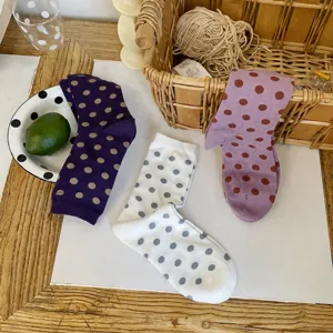 Women's Autumn Winter Polka Dot Crew Socks Cotton Combed Breathable Casual Versatile Mid-Tube Socks