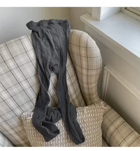 Charcoal grey wool blend cable knit tights, 240-needle high density winter cozy pantyhose.