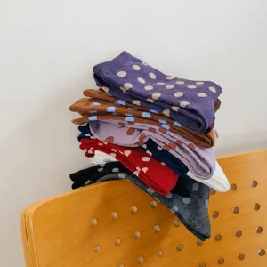 Colorful polka dot cotton mid tube socks for women warm winter daily wear soft hosiery