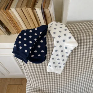 Cute polka dot cotton mid-calf socks for women, trendy autumn winter daily wear style.