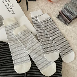 Comfortable cotton striped mid-tube women's socks, Japanese style casual daily wear.