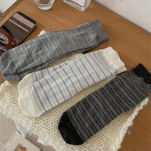 Women's striped mid tube socks autumn casual cotton knitted socks daily wear hosiery