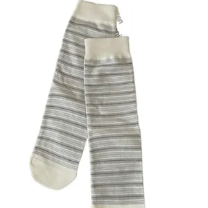Women striped crew socks casual cotton mid tube socks beige and grey daily wear autumn new