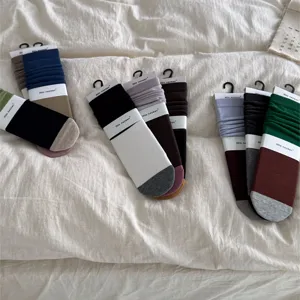 Women's Autumn Winter Slouch Socks Cotton Blend Color Block Patchwork Mid-Calf Ribbed Socks Soft Breathable Daily Hosiery