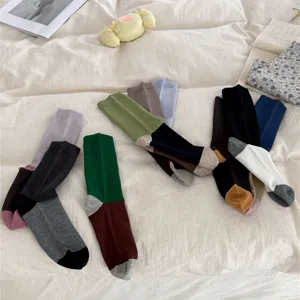 Women's autumn winter colorblock mid tube socks cozy casual cotton hosiery soft cute style.