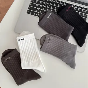 Herren Einfarbig Rippen Wadenhöhe Baumwolle Freizeit Socken bequeme elastische Business