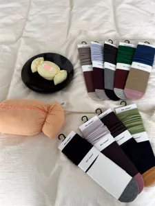 Women's fall winter color block slouch socks cotton casual mid tube socks ins style hosiery