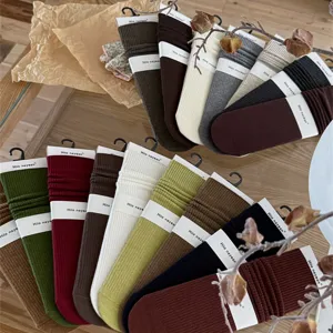 Comfortabele dames herfst winter geribbelde slouch sokken katoen middelhoge buis dagelijkse kleding