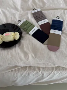 Women cotton color block slouch socks mid tube casual knit socks comfortable hosiery