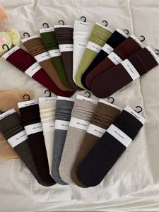 Herfst winter geribbelde slouch sokken voor vrouwen, katoen halverwege kuit kleurrijk pack.