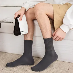 Herren Baumwollsocken 2026 Gerippt Einfarbig Atmungsaktiv Hochelastisch Mittellange Socken Für Casual Business Herbst Winter