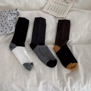 Women color block mid tube socks autumn winter fashion casual cotton cute aesthetic socks