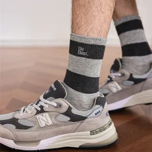 Herren Baumwolle Casual Mittelhohe Socken Breite Streifen Buchstaben-Stickerei Hochelastisch Gerippte Business Socken