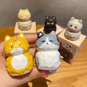 Resin cute cartoon cat figurine desktop ornament wood carved style home decor gift
