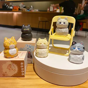 Cute cartoon cat resin figurines creative desktop decoration home office ornament mini statues