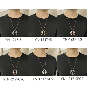 Langer Pulloverkette mit dreifachem Kreisanhänger Modeschmuck in verschiedenen Farbvarianten