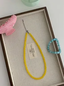 Collana di Perle in Calcedonio Giallo Catena Clavicolare Vintage Minimalista Estate