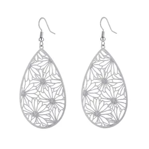 Orecchini pendenti margherita argento donna goccia metallo cavo stile retro chic