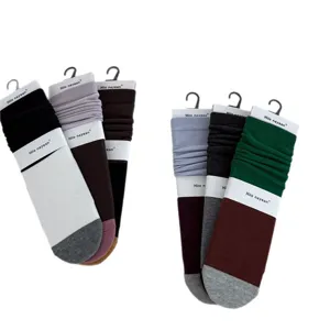 Womens color block slouch socks cotton mid tube casual winter warm fashion hosiery pair
