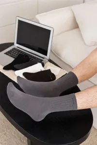 Herren einfarbige gerippte Crew-Socken Baumwolle atmungsaktiv Freizeit Business Socken Alltag