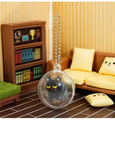 Mini black cat gashapon capsule keychain cute toy pendant backpack bag accessory decor