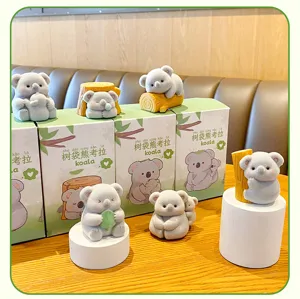 Cute flocked koala figurine set for tabletop home office and car interior decoration