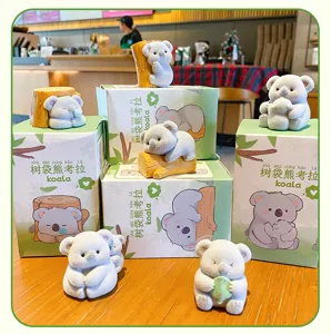 Cute flocked koala figurine desktop decoration creative car home office ornament set.
