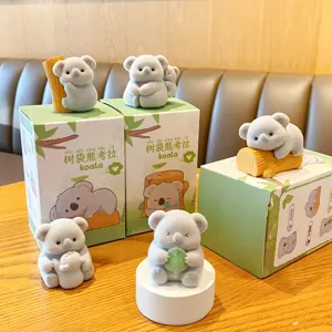 Cute flocked koala figurine set with gift box, creative home office car desktop decor.