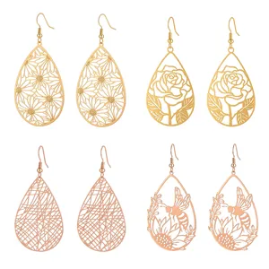 Set di orecchini pendenti a goccia in metallo oro e oro rosa, gioielli moda ape floreale vintage.
