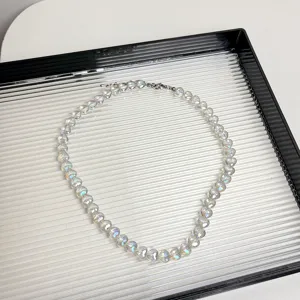 Transparante hartjes kristal ketting, niche design iriserende kraal sleutelbeen ketting.