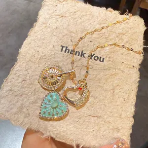 collier pendentif coeur vert menthe tournesol vintage pour femmes elegant bijou mode.