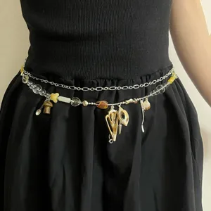 Chaîne de Taille Double Couche pour Femmes Pendentif Coquillage Doux Cool Chaîne en Métal Chaîne de Corps Ajustable Bijoux de Fête de Plage