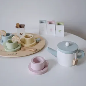 Wooden afternoon tea toy set for kids pretend play kitchen toys pastel color birthday gift