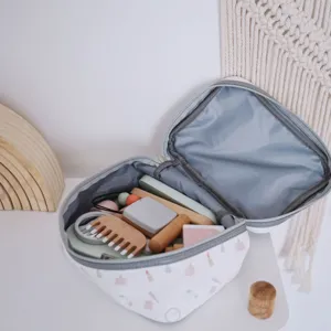 Wooden makeup toy set for kids pretend play vanity case with safe wooden accessories.