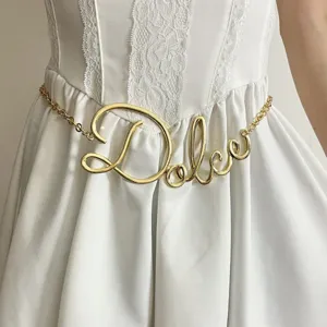 Vintage Donne Metallo Catena da Vita Cintura Sottile Lettera Regolabile Cinturino Per Vestito Pantaloni Accessori Moda