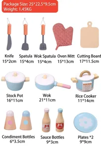 Wooden kitchen toys set for kids simulation cooking role play games with pots pans and utensils