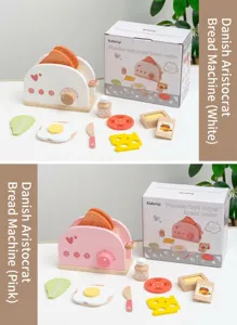 Wooden children simulation play kitchen toaster bread maker toy set with food accessories for kids game