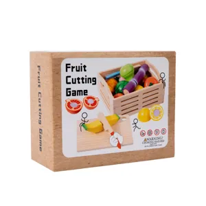 Wooden Fruit Cutting Game Toy Set for Kids Educational Kitchen Play Food with Storage Box