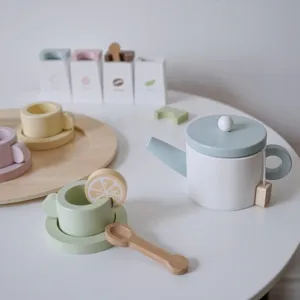 Wooden afternoon tea toy set for kids, pretend play kitchen wooden toy gift for girls.