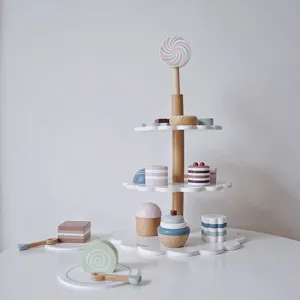 Wooden dessert stand toy set afternoon tea pretend play kitchen cake gift for kids girls