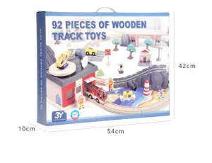 92 pieces wooden track toys set for kids, fire and police theme railway train gifts.