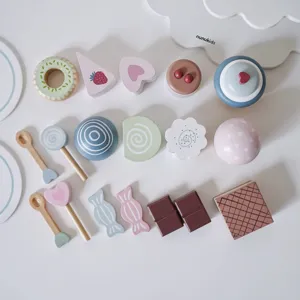 Wooden afternoon tea dessert toy set, kids kitchen pretend play food toys with tray.