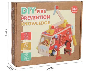 Wooden DIY fire truck assembly toy with nuts and bolts, educational toys for kids over 36 months.