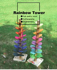 Jouet arbre à billes arc-en-ciel en bois, jeu éducatif Montessori roulement de boules.
