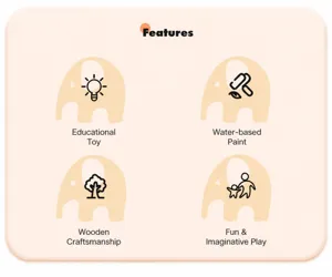 Wooden pretend play toy features educational smooth water paint design safe interactive fun