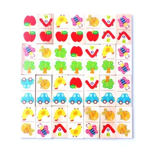 Wooden dominoes set kids educational toy colorful pattern puzzle blocks for early learning
