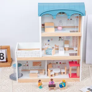 Casa delle bambole in legno stile nordico giocattolo per bambini villa in legno con mobili e bambole