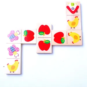 Wooden dominoes for kids educational toys colorful animal pattern puzzle learning blocks set