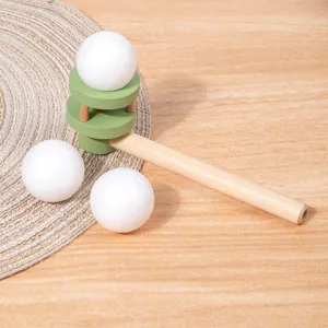 Wooden floating blow ball toy for kids, classic sensory training game main product view.